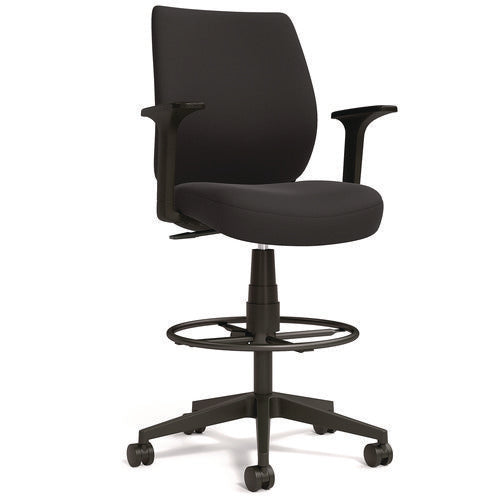 Alera Wessex Drafting Stool, Fabric, Supports Up To 275 Lb, 27.95 To 33.66 Seat Height, Black Seat, Black Back, Black Base