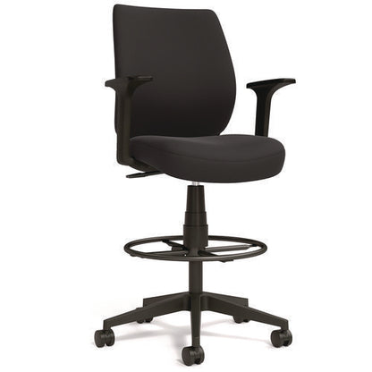 Alera Wessex Drafting Stool, Fabric, Supports Up To 275 Lb, 27.95 To 33.66 Seat Height, Black Seat, Black Back, Black Base