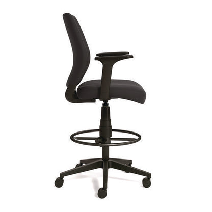 Alera Wessex Drafting Stool, Fabric, Supports Up To 275 Lb, 27.95 To 33.66 Seat Height, Black Seat, Black Back, Black Base