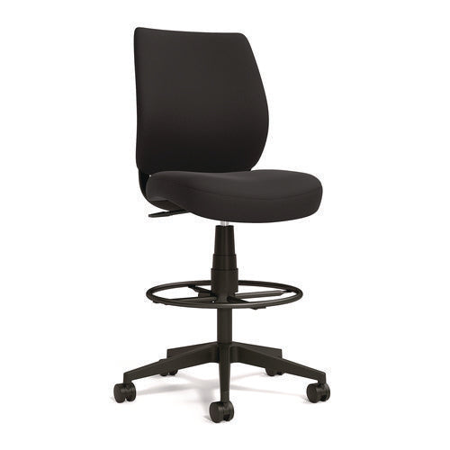 Alera Wessex Drafting Stool, Fabric, Supports Up To 275 Lb, 27.95 To 33.66 Seat Height, Black Seat, Black Back, Black Base
