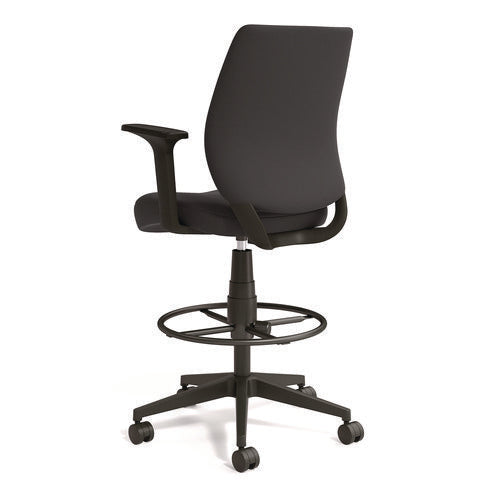 Alera Wessex Drafting Stool, Fabric, Supports Up To 275 Lb, 27.95 To 33.66 Seat Height, Black Seat, Black Back, Black Base