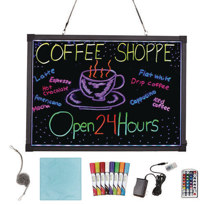 Led Illuminated Hanging Message Writing Board, Black 26" X 18" Surface, Black 27.6" X 19.7" Frame