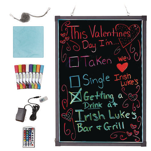 Led Illuminated Hanging Message Writing Board, Black 22" X 30" Surface, Black 23.6" X 31.5" Frame