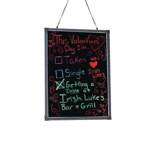 Led Illuminated Hanging Message Writing Board, Black 22" X 30" Surface, Black 23.6" X 31.5" Frame