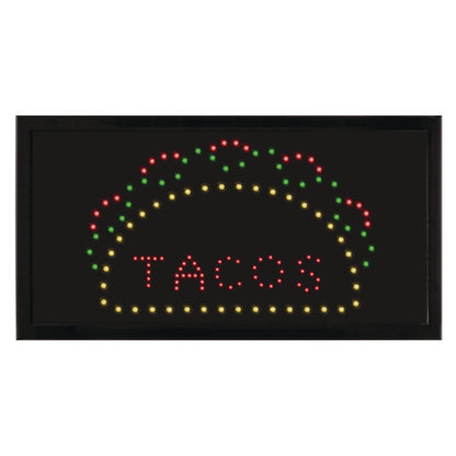 Led Rectangular Taco Sign, 19 X 10, Black Frame, Green/red/yellow Graphics