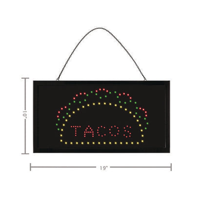 Led Rectangular Taco Sign, 19 X 10, Black Frame, Green/red/yellow Graphics