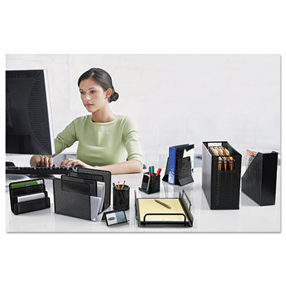 Urban Collection Punched Metal Bookends, Nonskid Base, 5.5 X 6.5 X 6.5, Perforated Steel, Black, Pair