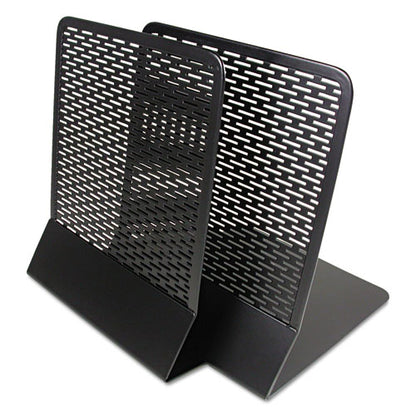 Urban Collection Punched Metal Bookends, Nonskid Base, 5.5 X 6.5 X 6.5, Perforated Steel, Black, Pair