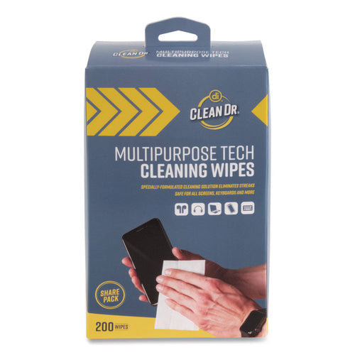 Screendr Multipurpose Tech Cleaning Wipes, 7 X 4, Unscented, White, 200/pack
