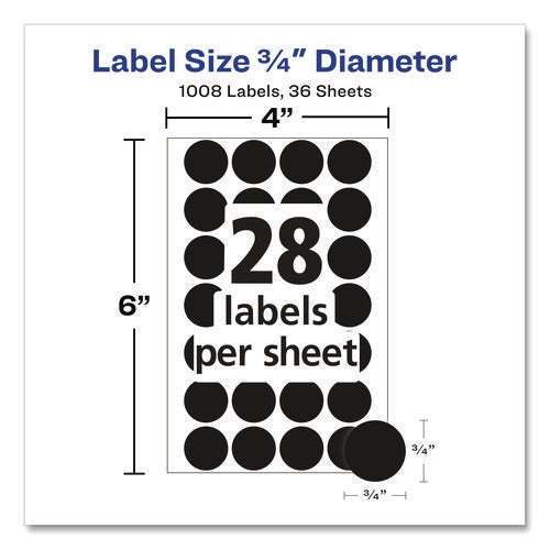Handwrite Only Self-adhesive Removable Round Color-coding Labels, 0.75" Dia, Black, 28/sheet, 36 Sheets/pack, (5459)