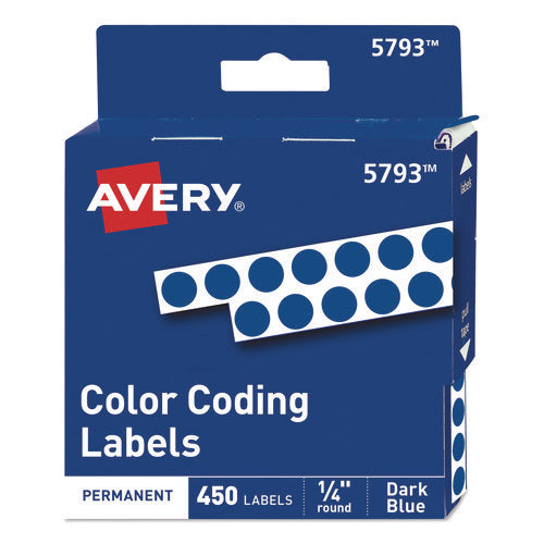 Handwrite-only Permanent Self-adhesive Round Color-coding Labels In Dispensers, 0.25" Dia, Dark Blue, 450/roll, (5793)