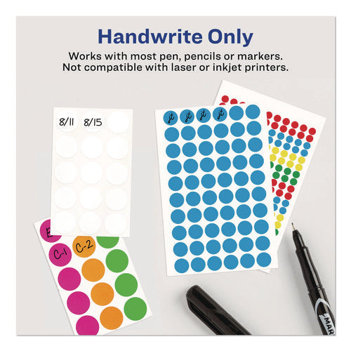 Handwrite-only Self-adhesive "see Through" Removable Round Color Dots, 0.25" Dia, Assorted, 216/sheet, 4 Sheets/pack, (5796)