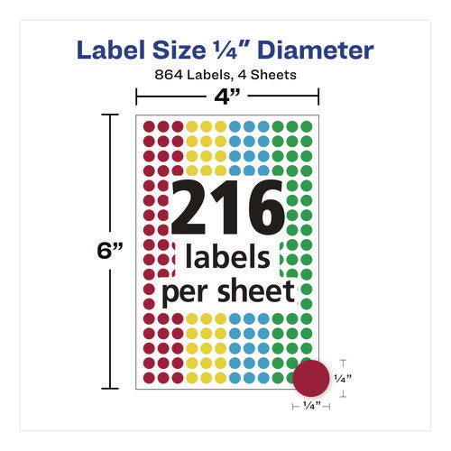 Handwrite-only Self-adhesive "see Through" Removable Round Color Dots, 0.25" Dia, Assorted, 216/sheet, 4 Sheets/pack, (5796)