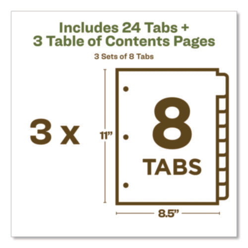 Customizable Table Of Contents Ready Index Dividers With Multicolor Tabs, 8-tab, 1 To 8, 11 X 8.5, White, 3 Sets