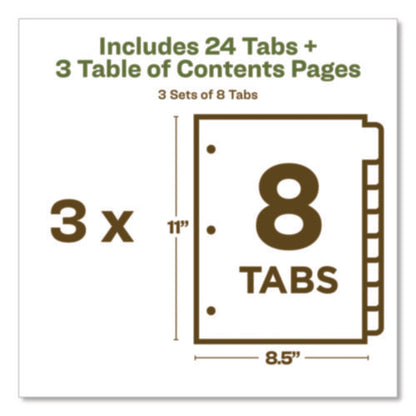 Customizable Table Of Contents Ready Index Dividers With Multicolor Tabs, 8-tab, 1 To 8, 11 X 8.5, White, 3 Sets