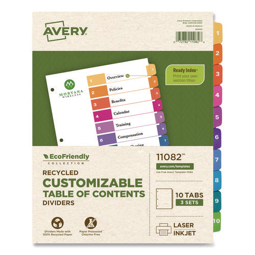 Customizable Table Of Contents Ready Index Dividers With Multicolor Tabs, 10-tab, 1 To 10, 11 X 8.5, White, 3 Sets