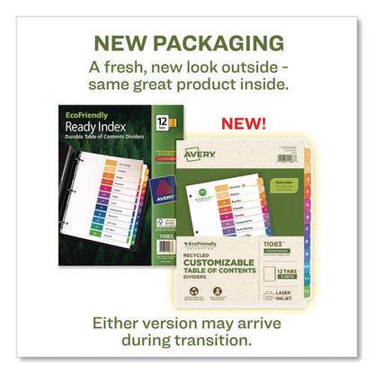 Customizable Table Of Contents Ready Index Dividers With Multicolor Tabs, 12-tab, 1 To 12, 11 X 8.5, White, 3 Sets