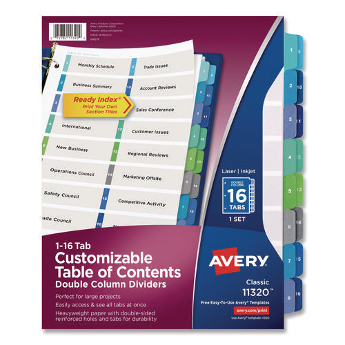 Customizable Toc Ready Index Double Column Multicolor Tab Dividers, 16-tab, 1 To 16, 11 X 8.5, White, 1 Set