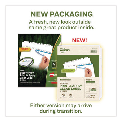 Index Maker Ecofriendly Print And Apply Clear Label Dividers With White Tabs, 5-tab, 11 X 8.5, White, 5 Sets