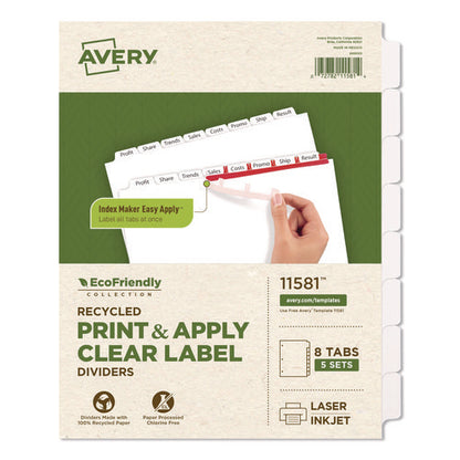 Index Maker Ecofriendly Print And Apply Clear Label Dividers With White Tabs, 8-tab, 11 X 8.5, White, 5 Sets