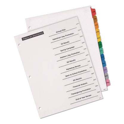 Table 'n Tabs Dividers, 12-tab, Jan. To Dec., 11 X 8.5, White, Assorted Tabs, 1 Set