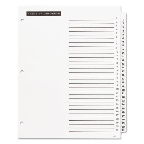 Table 'n Tabs Dividers, 31-tab, 1 To 31, 11 X 8.5, White, White Tabs, 1 Set