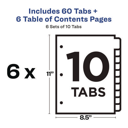Customizable Table Of Contents Ready Index Black And White Dividers, 10-tab, 1 To 10, 11 X 8.5, White, 6 Sets