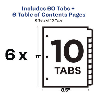 Customizable Table Of Contents Ready Index Black And White Dividers, 10-tab, 1 To 10, 11 X 8.5, White, 6 Sets