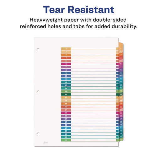 Customizable Table Of Contents Ready Index Multicolor Dividers, 31-tab, 1 To 31, 11 X 8.5, White, 6 Sets