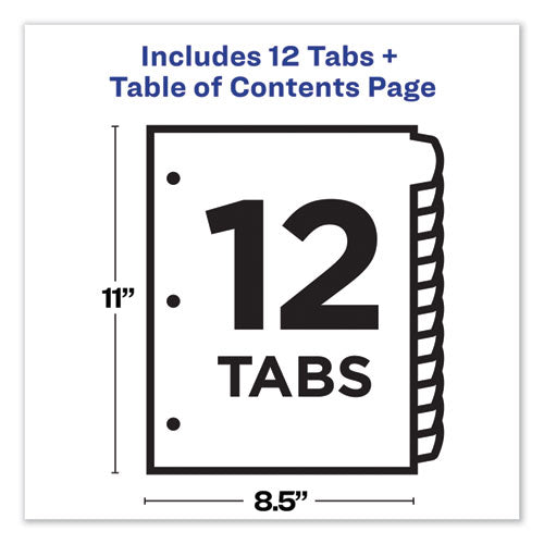 Customizable Toc Ready Index Multicolor Tab Dividers, 12-tab, 1 To 12, 11 X 8.5, White, Contemporary Color Tabs, 1 Set