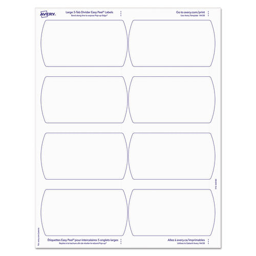 Big Tab Printable Large White Label Tab Dividers, 5-tab, 11 X 8.5, White, 20 Sets