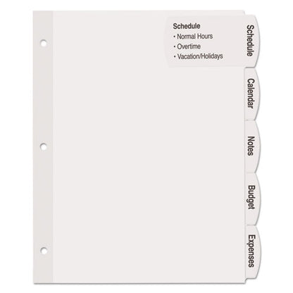 Big Tab Printable Large White Label Tab Dividers, 5-tab, 11 X 8.5, White, 20 Sets