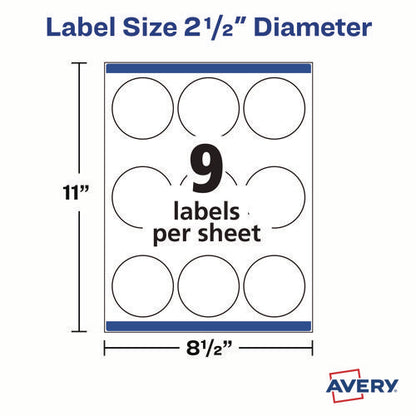 Laser/inkjet Media Labels, Inkjet/laser Printers, 2.5" Dia, Matte White, 9 Labels/sheet, 25 Sheets/pack