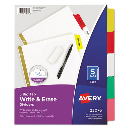 Write And Erase Big Tab Paper Dividers, 5-tab, 11 X 8.5, White, Assorted Tabs, 1 Set