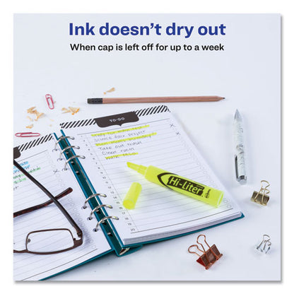 Hi-liter Desk-style Highlighters, Fluorescent Yellow Ink, Chisel Tip, Yellow/black Barrel, Dozen