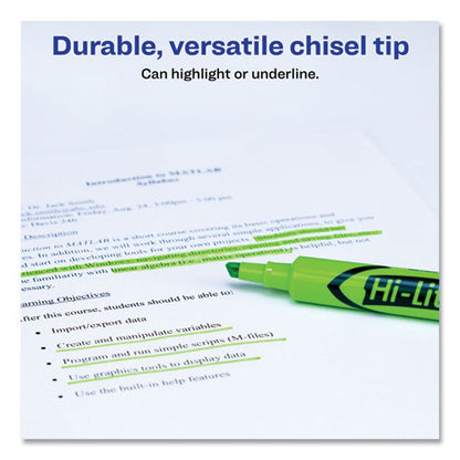 Hi-liter Desk-style Highlighters, Fluorescent Green Ink, Chisel Tip, Green/black Barrel, Dozen