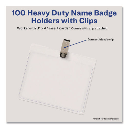 Heavy-duty Clip-style Badge Holders, Horizontal, 4 X 3, Clear, 100/box