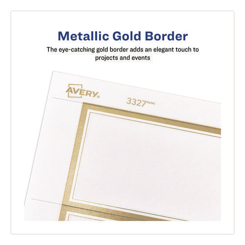 Business Cards With Metallic Gold Borders, Inkjet/laser, 2 X 3.5, White, 10 Cards/sheet, 10 Sheets/pack