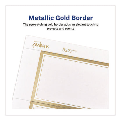 Business Cards With Metallic Gold Borders, Inkjet/laser, 2 X 3.5, White, 10 Cards/sheet, 10 Sheets/pack