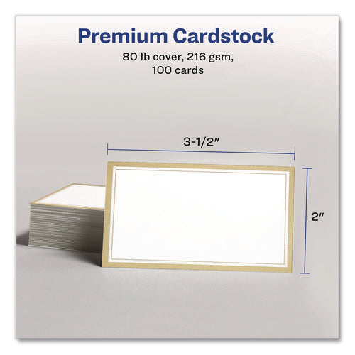Business Cards With Metallic Gold Borders, Inkjet/laser, 2 X 3.5, White, 10 Cards/sheet, 10 Sheets/pack