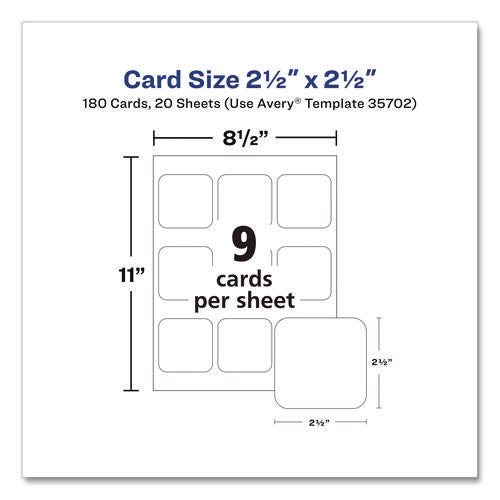 Clean Edge Square Cards, Inkjet, 2.5 X 2.5, 9 Cards/sheet, 20 Sheets/pack