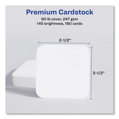 Square Clean Edge Cards With Sure Feed Technology, Laser, 2.5 X 2.5, White, 9 Cards/sheet, 20 Sheets/pack