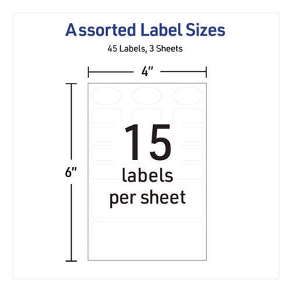 Avery Kids No-iron Fabric Labels, Handwrite Only, Assorted Shapes And Sizes, White, 15 Labels/sheet, 3 Sheets/pack