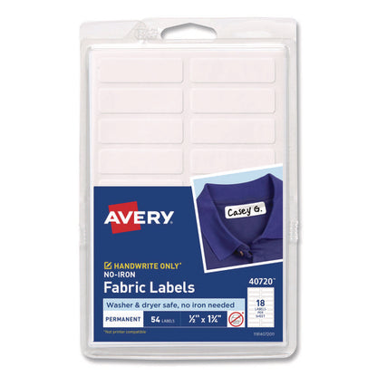 No-iron Fabric Labels, 0.5 X 1.75, White, 18/sheet, 3 Sheets/pack