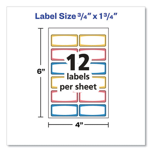 Avery Kids Handwritten Identification Labels, 1.75 X 0.75, Borders: Blue, Orange, Yellow, 12 Labels/sheet, 5 Sheets/pack