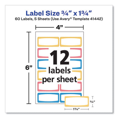 Avery Kids Handwritten Identification Labels, 1.75 X 0.75, Borders: Blue, Orange, Yellow, 12 Labels/sheet, 5 Sheets/pack