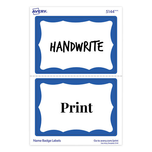 Printable Adhesive Name Badges, 3.38 X 2.33, Blue Border, 100/pack