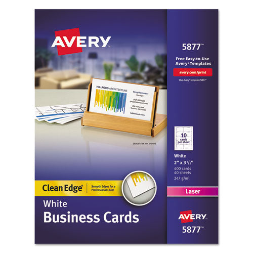 Clean Edge Business Cards, Laser, 2 X 3.5, White, 10 Cards/sheet, 40 Sheets/box