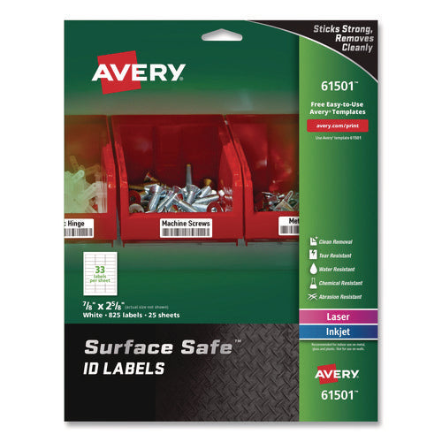 Surface Safe Id Labels, Inkjet/laser Printers, 0.88 X 2.63, White, 33/sheet, 25 Sheets/pack