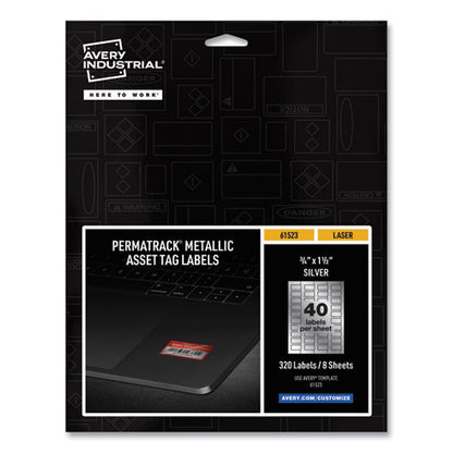 Permatrack Metallic Asset Tag Labels, Laser Printers, 0.75 X 1.5, Metallic Silver, 40/sheet, 8 Sheets/pack
